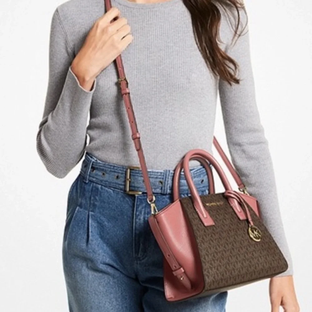 Michael Kors Avril Small Logo Top-Zip Satchel Sunset Rose